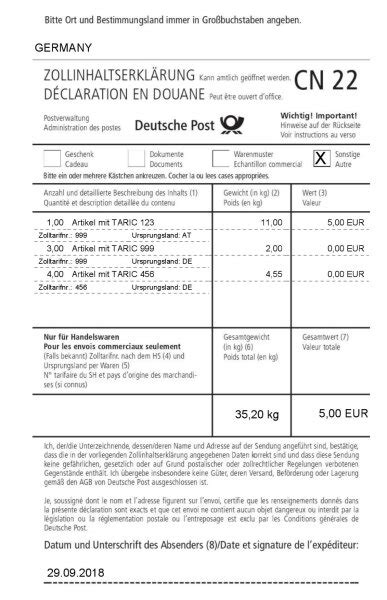 zollinhaltserklärung cn23 formular.